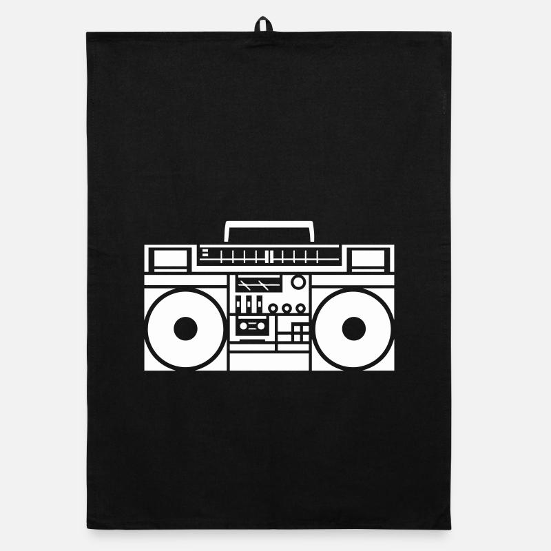Graphisme rétro Boombox noir & blanc Torchon bio
