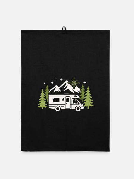 Camper Camping Wohnmobil Campen - Organic Geschirrtuch - Schwarz - Vorne
