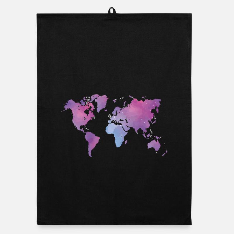 Carte du monde à l’aquarelle aux couleurs pastel - Torchon bio - noir