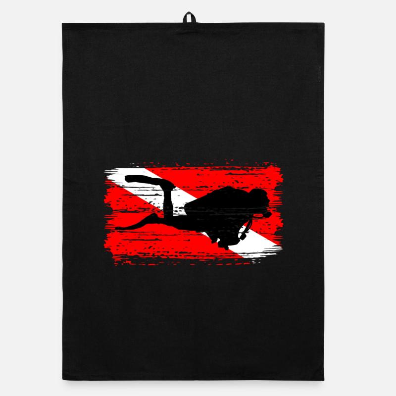 Tauch-Silhouette auf roter Flagge - Organic Geschirrtuch - Schwarz