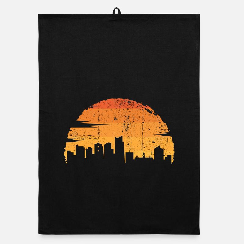 Sunset Skyline Silhouette Organic dish towel
