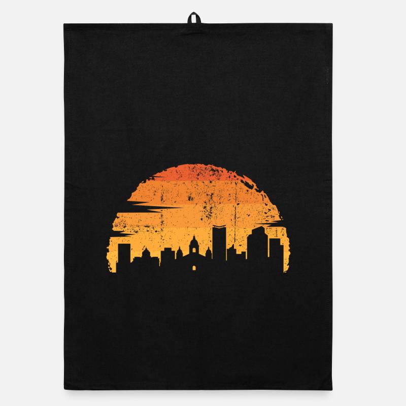 Sunset Skyline Silhouette Organic dish towel