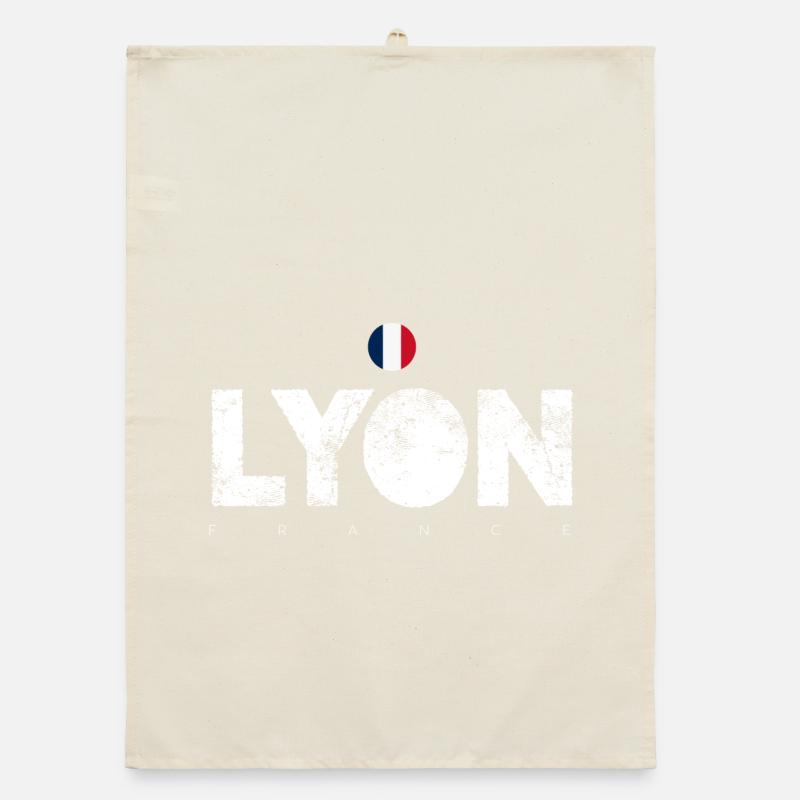 Texte en gras de Lyon avec drapeau français Torchon bio