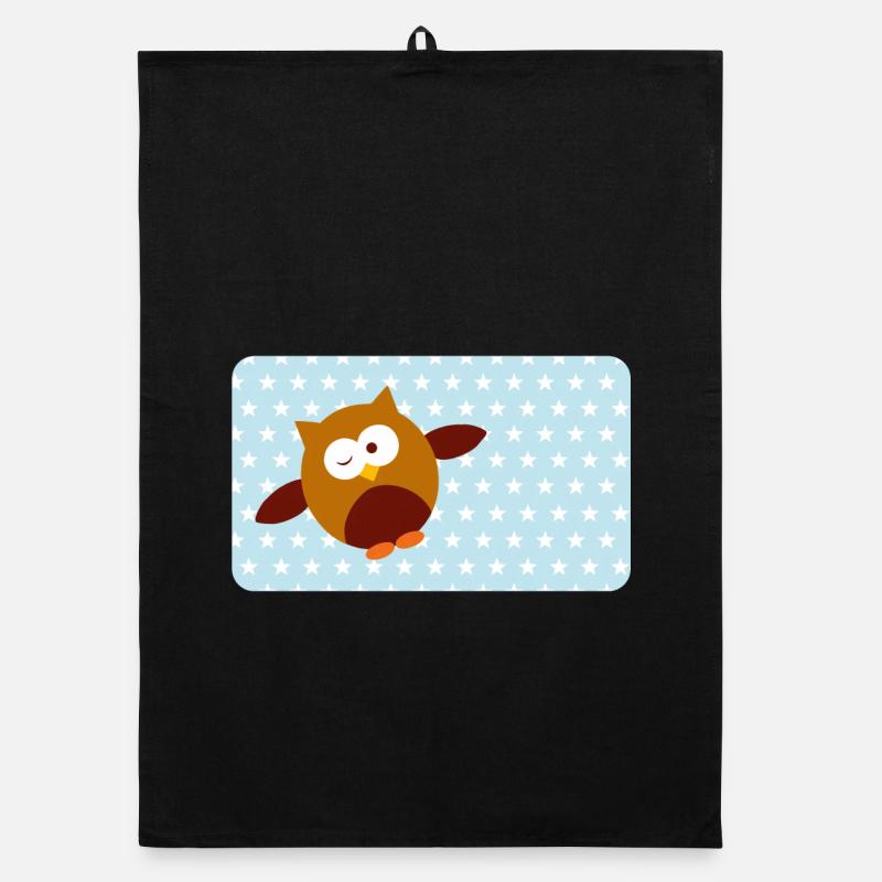 Lustige Eule mit Sternchen blau | personalisierbar Organic Geschirrtuch