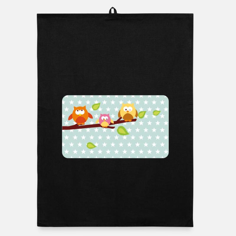 Petits hiboux avec astérisque menthe | Personnalisable Torchon bio