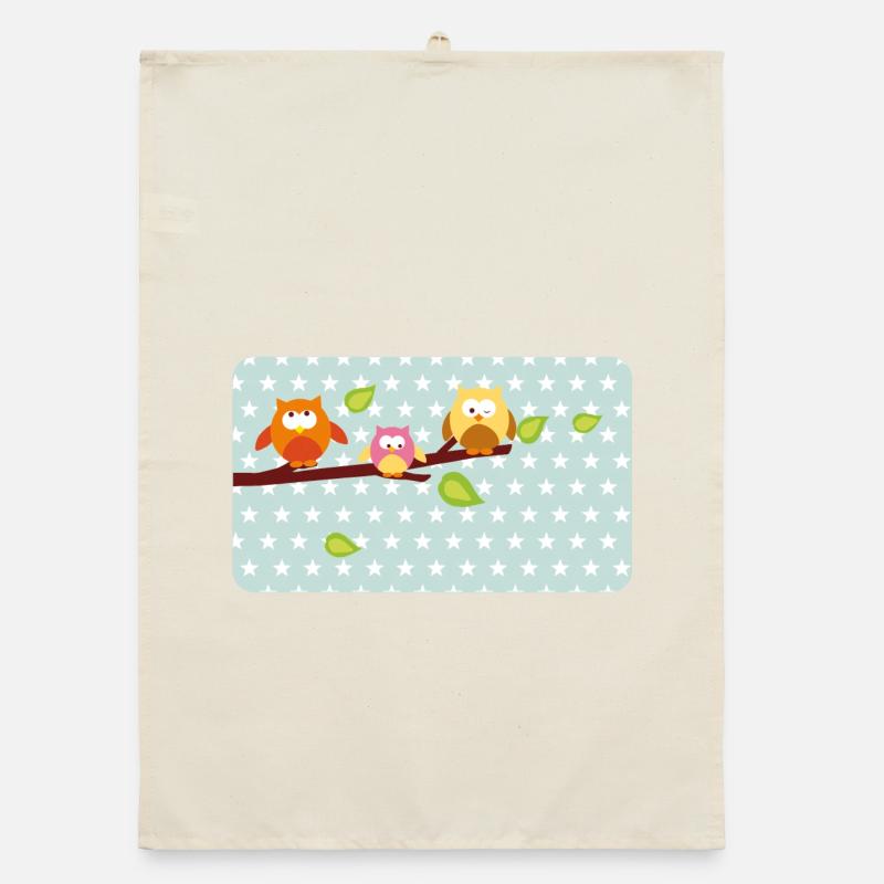 Kleine Eulen mit Sternchen mint | personalisierbar Organic Geschirrtuch