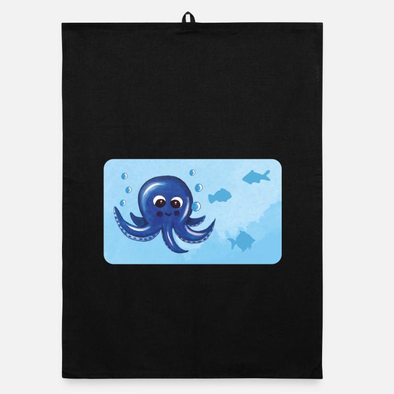 Funny octopus and fish with bubbles Organic dish towel