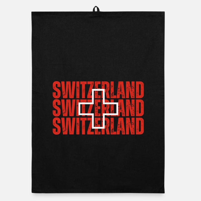 Flagge der Schweiz, Schweizer Stolz - Organic Geschirrtuch - Schwarz