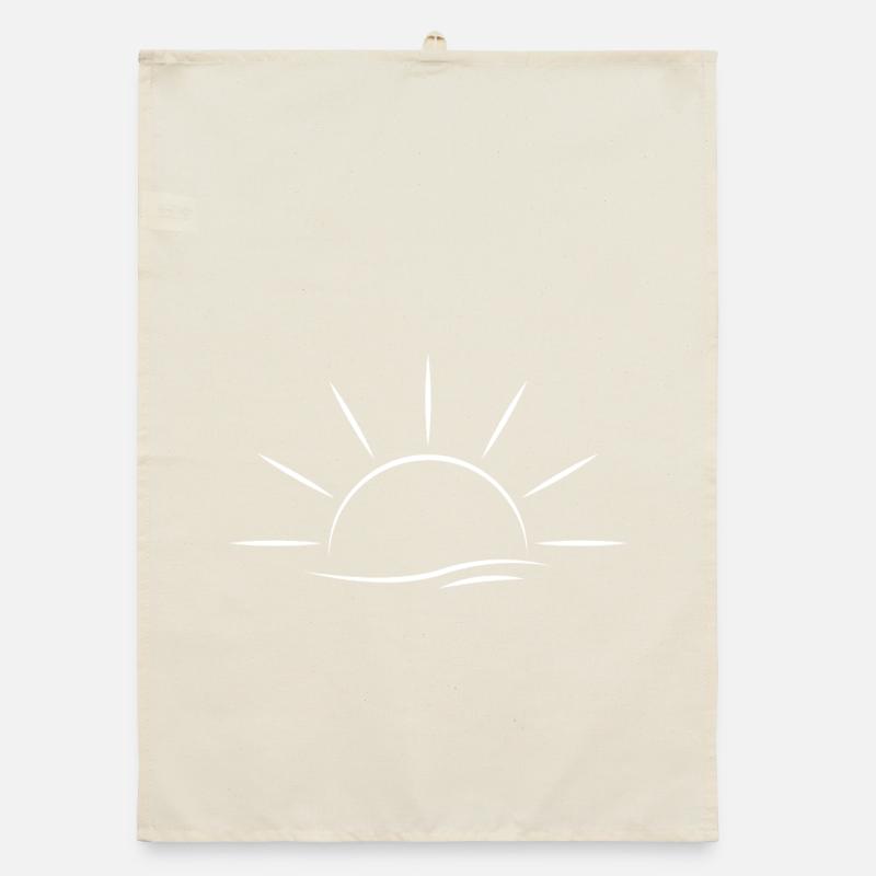 Lever de soleil et vagues blanc - Design minimal Torchon bio
