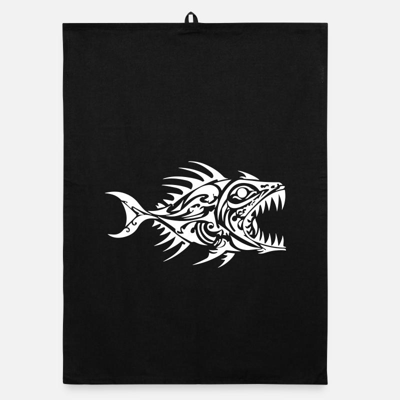 Fisch Piranha Tribal Organic Geschirrtuch