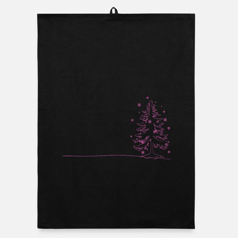 Pink Lines Christmas Tree Sketch Organic dish towel
