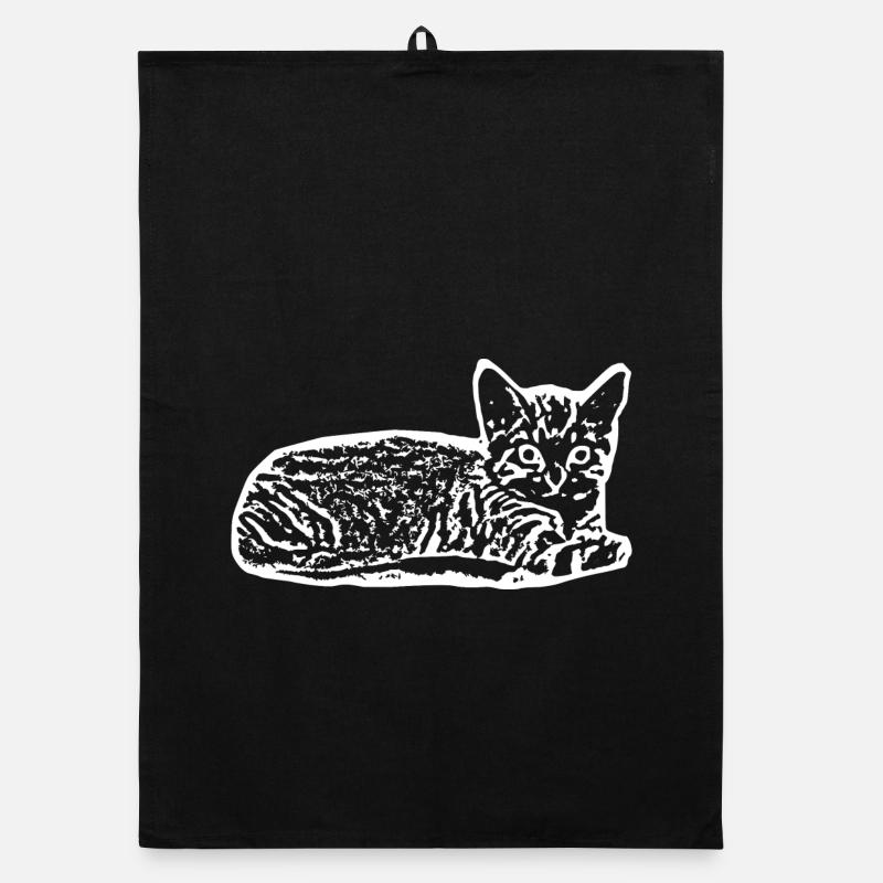 Chat White Silhouette Cadeau Cat Lover Torchon bio