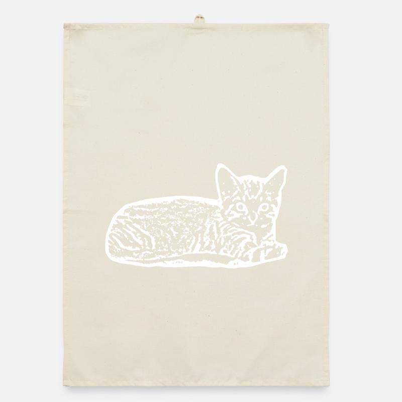 Cat White Silhouette Gift Cat Lover Organic dish towel