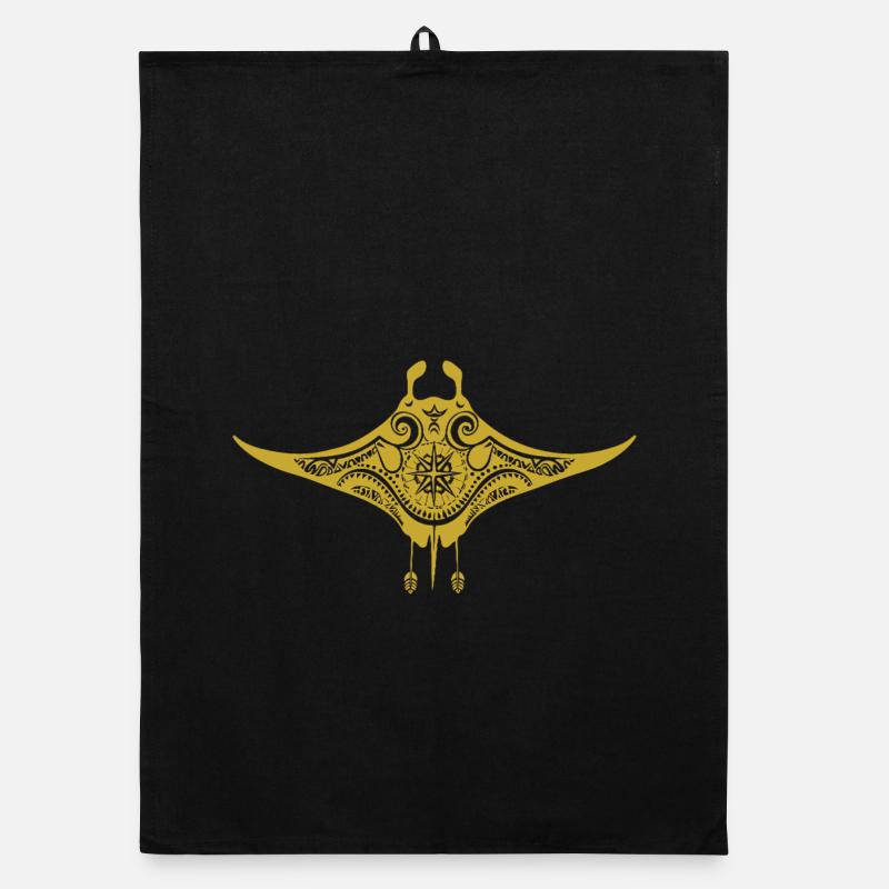 Stammes-Maori Polynesischer Stachelrochen Matau Mantarochen - Organic Geschirrtuch - Schwarz