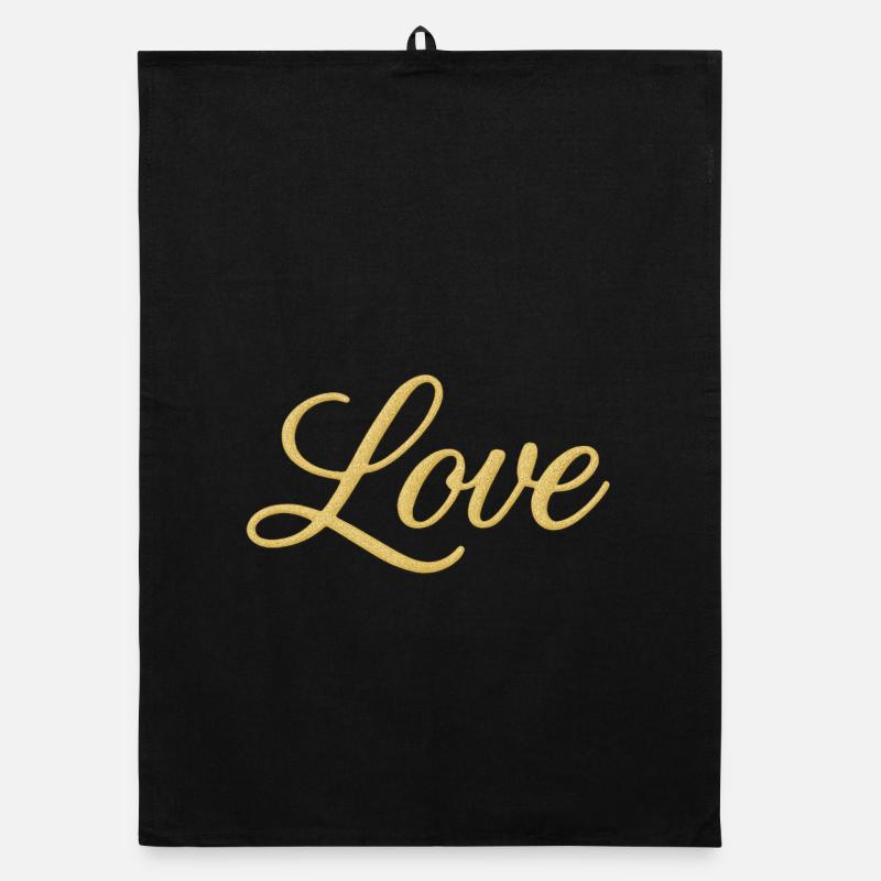 Paillettes d’or Love Script Design Torchon bio