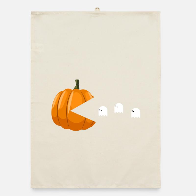 Pumpkin Eating Ghosts Funny Halloween Organic dish towel