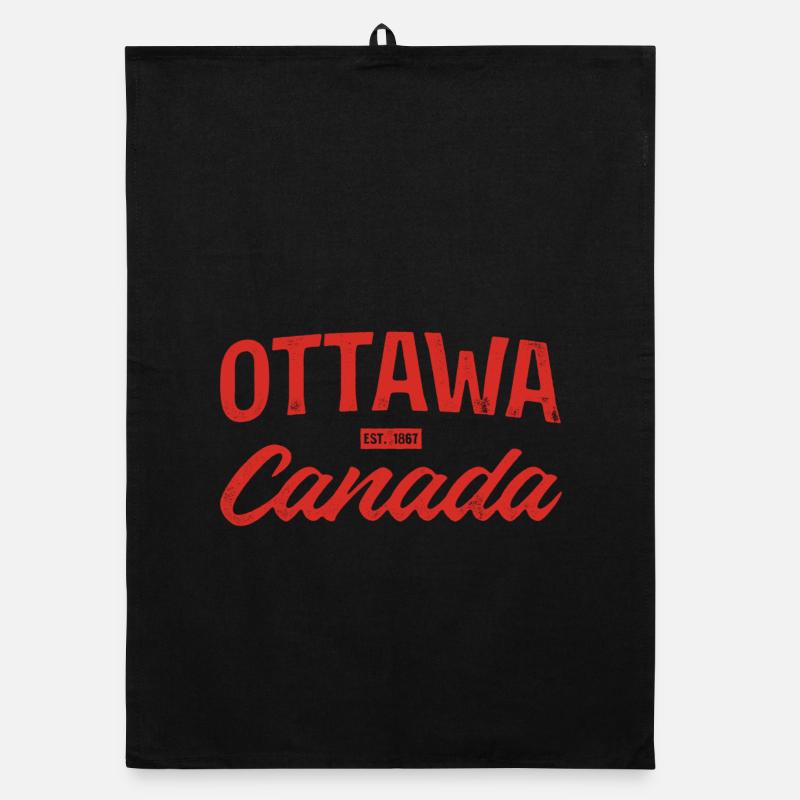 Ottawa Canada Retro Script Red Organic dish towel