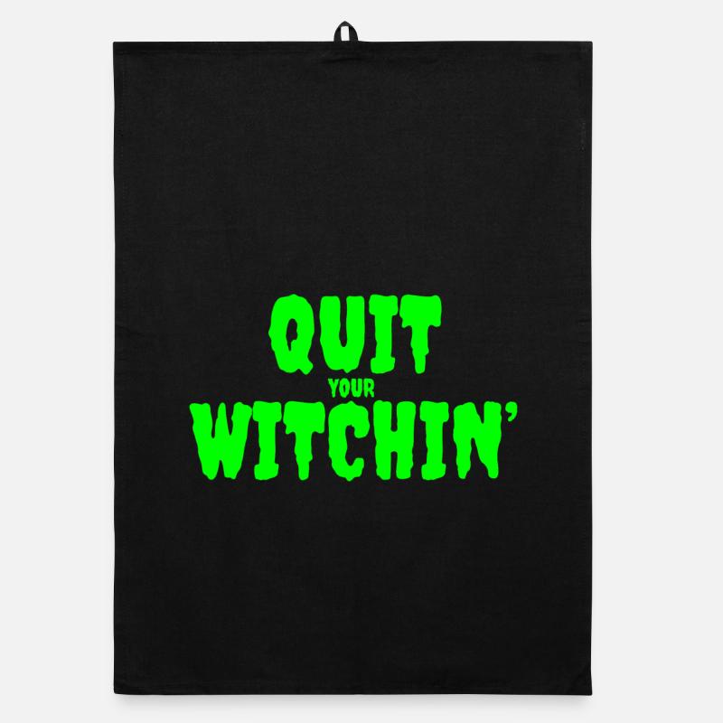 Sorcière verte effrayante Quit Design - Torchon bio - noir