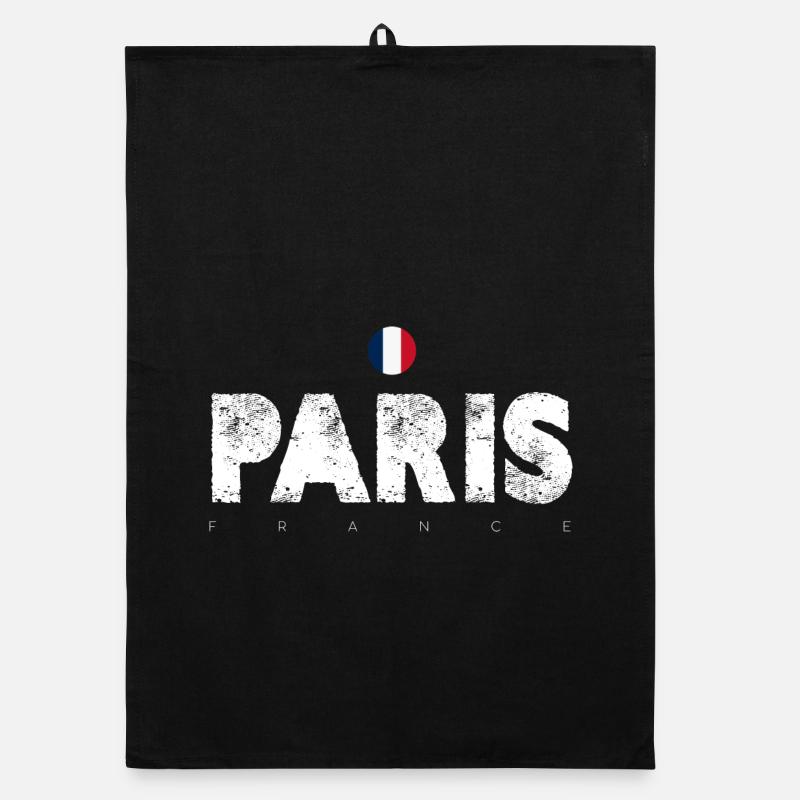 Paris Distressed Glyphs with French Flag Organic dish towel
