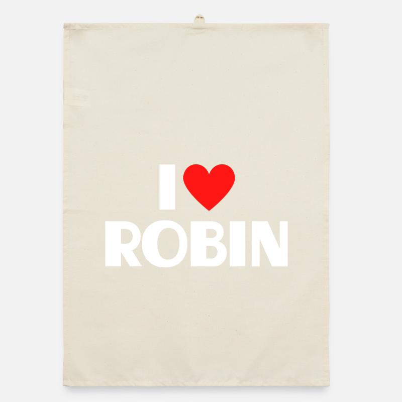 Ich liebe Robin rotes Herz Retro Statement  Organic Geschirrtuch