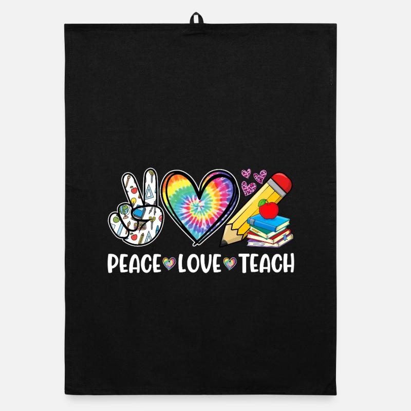 Peace Love Teach – Lehrer Herz & Regenbogen Organic Geschirrtuch
