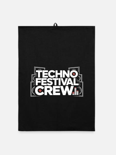 Techno Festival Crew – Techo Party Outfit - Organic Geschirrtuch - Schwarz - Vorne