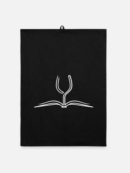 Reading & Wine Line Art Book Wine Glass - Organic dish towel - black - Front