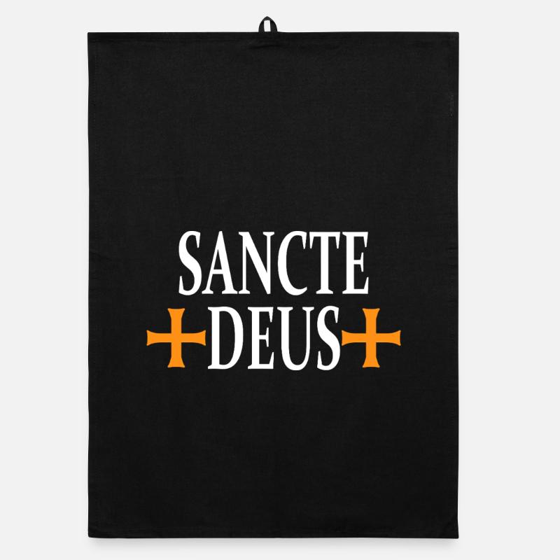 Sancte Deus Cross Religious Design Organic dish towel