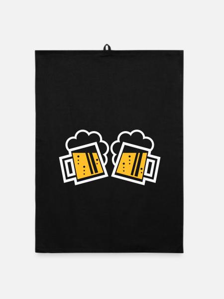 2 Bayrische Bierkrüge Prosten (Bier / NEG 2C) - Organic Geschirrtuch - Schwarz - Vorne