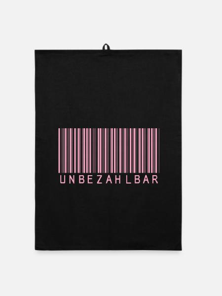 Barcode Rosa "UNBEZAHLBAR"  - Organic Geschirrtuch - Schwarz - Vorne