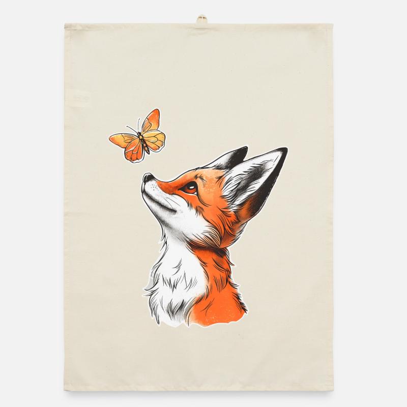 Fuchs mit Schmetterling Organic Geschirrtuch