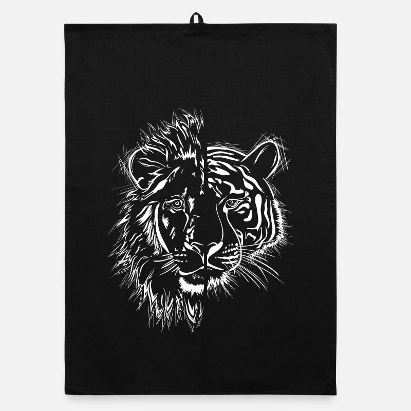 halb Löwe halb Tiger - Organic Geschirrtuch - Schwarz
