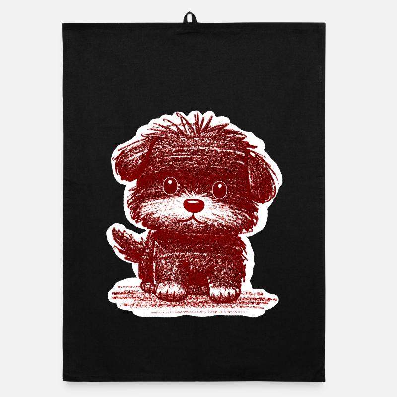 Fuzzy Puppy (Red) Organic dish towel