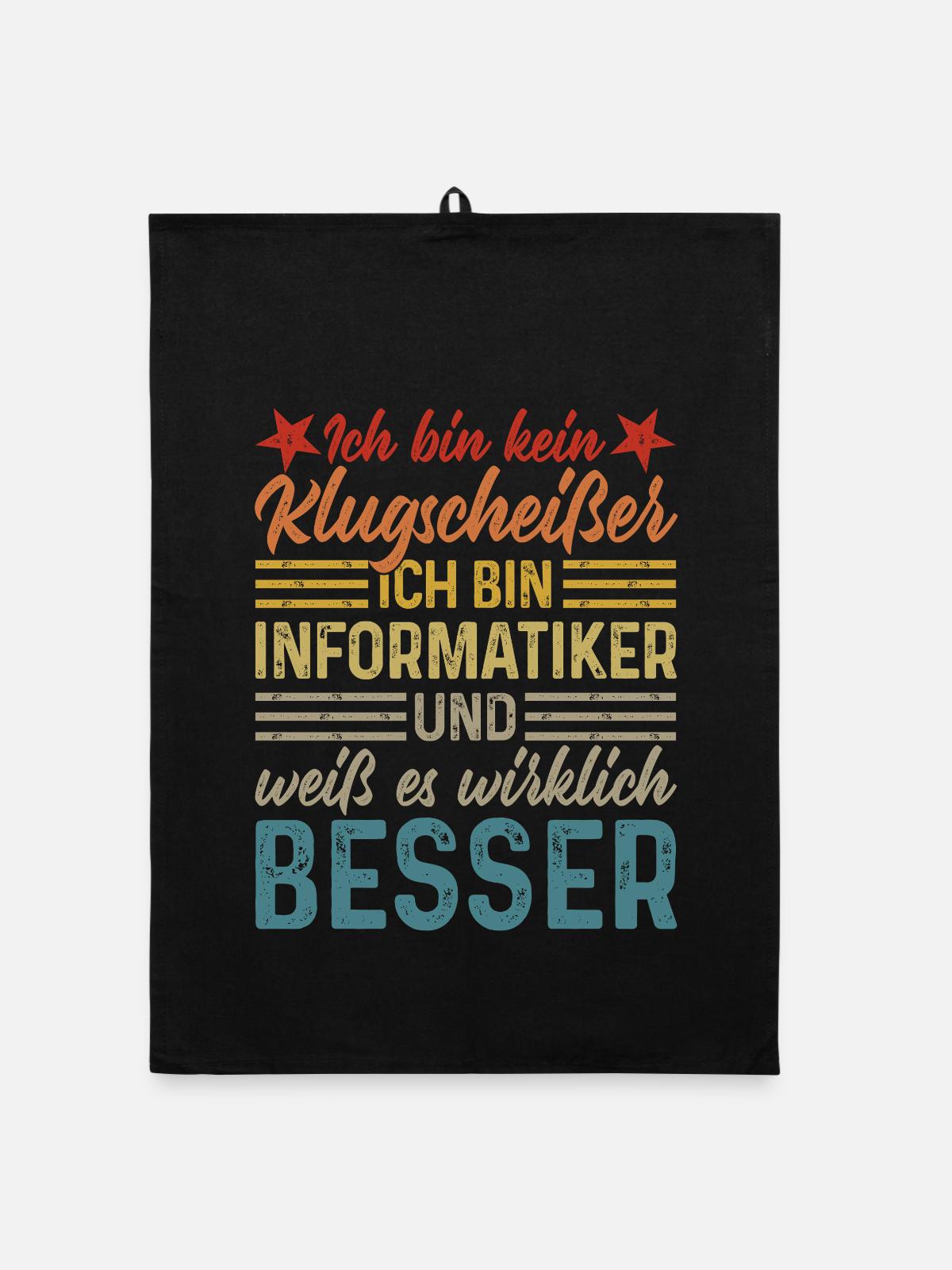 Informatiker - Kein Klugscheißer - Organic Geschirrtuch - Schwarz - Vorne