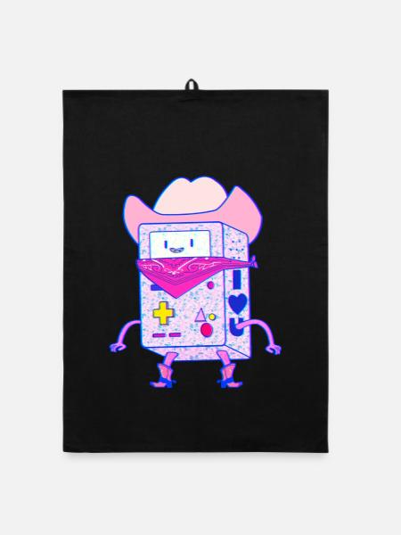 Cowboy Game Console Neon Pink Vaporwave Robot - Organic dish towel - black - Front