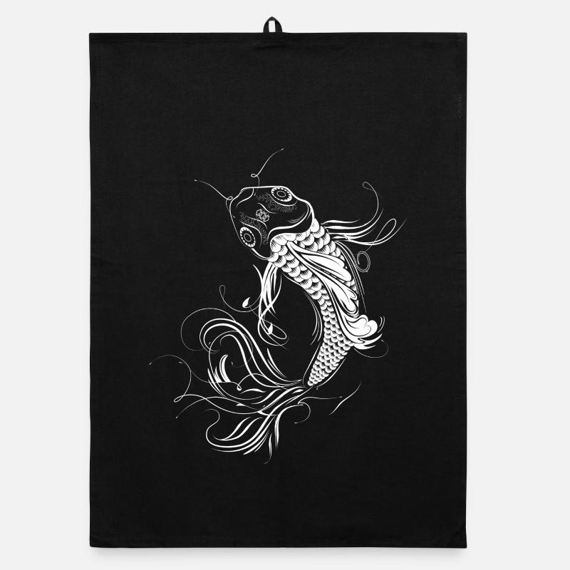 Fantasievoller Koi mit Ornamentlinien Organic Geschirrtuch