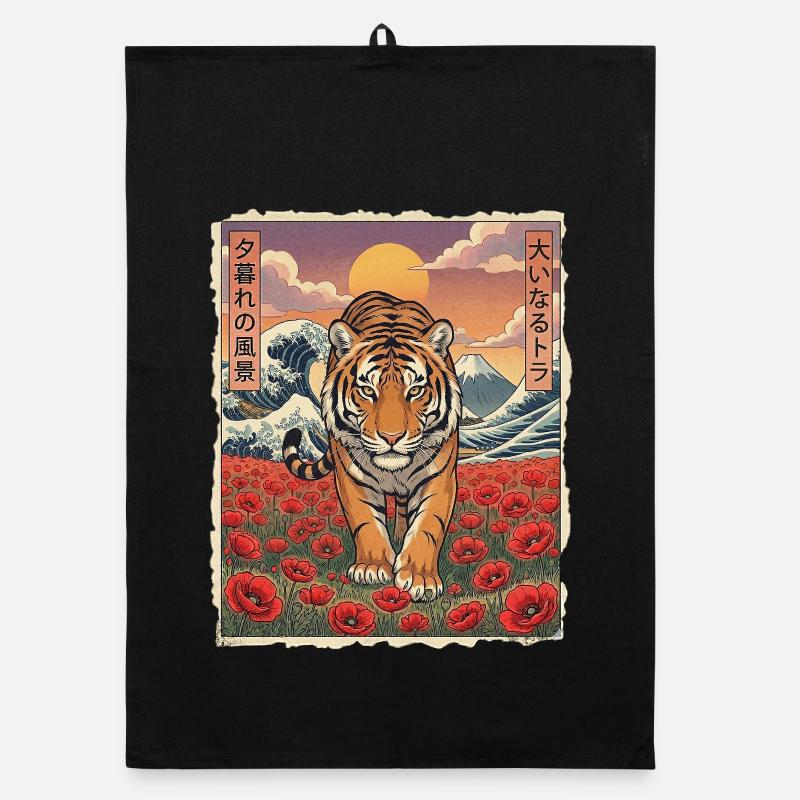 Tiger Mohnblumen Kawai Organic Geschirrtuch