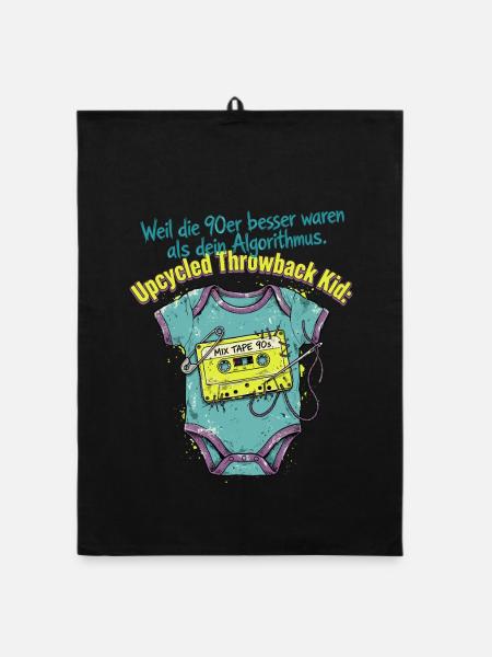 90er Upcycled Throwback Retro Kassette - Organic Geschirrtuch - Schwarz - Vorne
