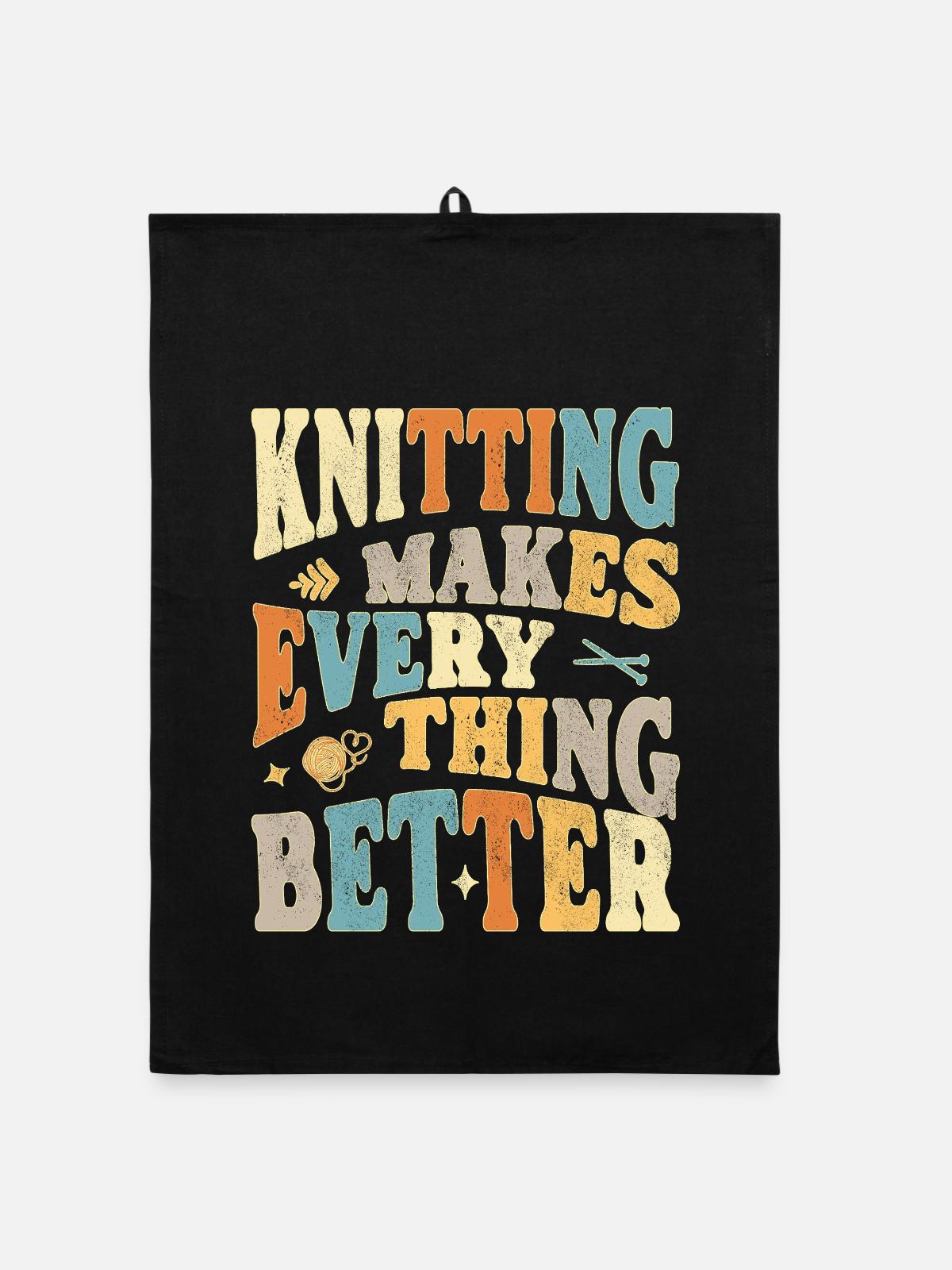 Knitting makes everything better - Organic Geschirrtuch - Schwarz - Vorne