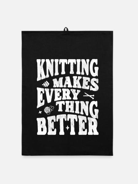 Knitting makes everything better - Organic Geschirrtuch - Schwarz - Vorne