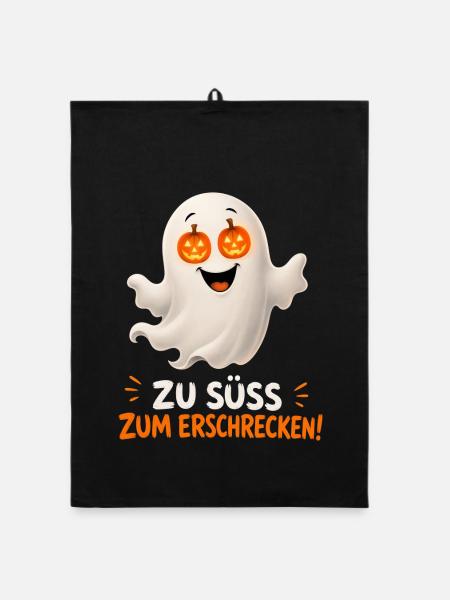 Zu süß zum Erschrecken – Geist mit Kürbisaugen - Organic Geschirrtuch - Schwarz
