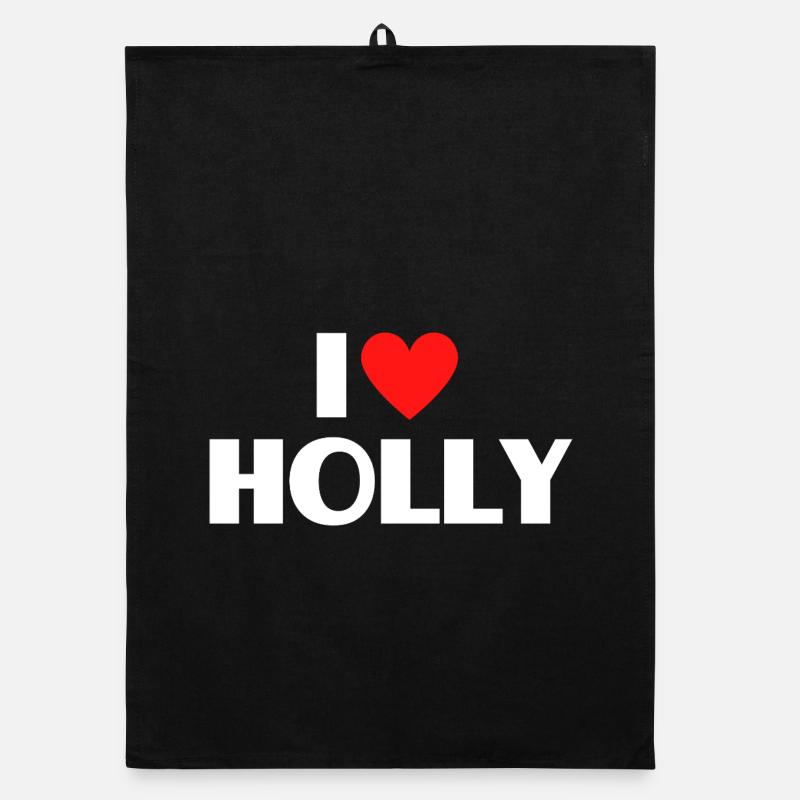 I Love Holly Red Heart Retro Statement Organic dish towel