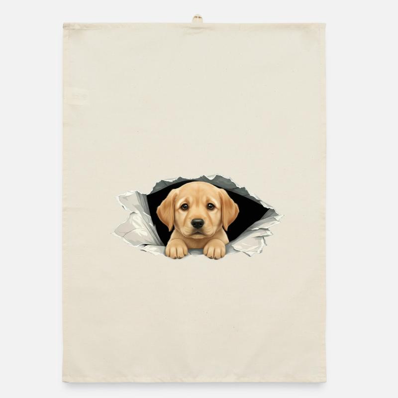 Bébé chiot Golden Retriever qui regarde en papier déchiré Torchon bio