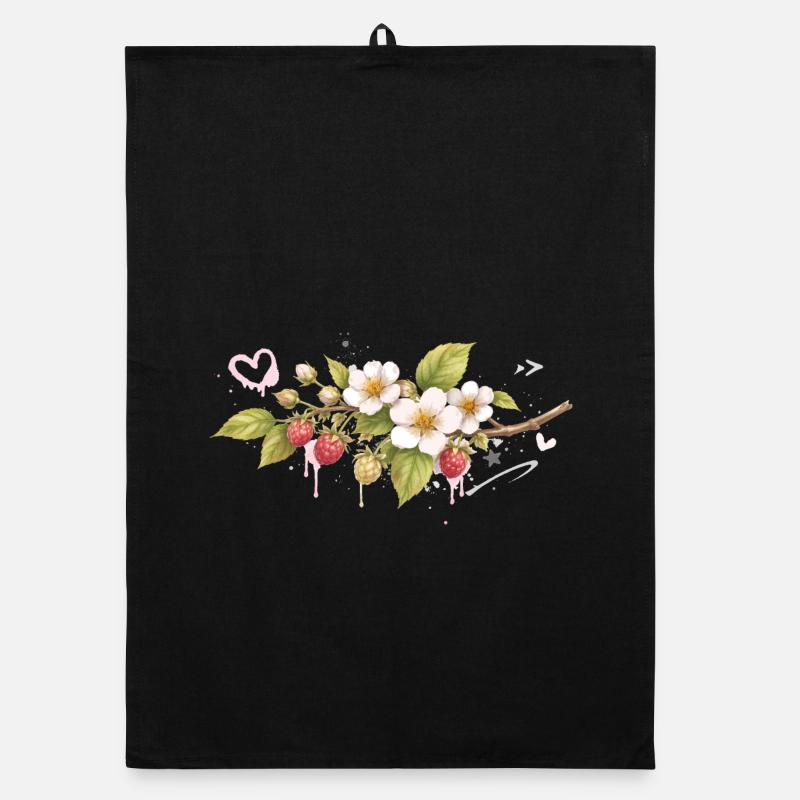 Branche de framboise avec fleurs style graffiti Torchon bio
