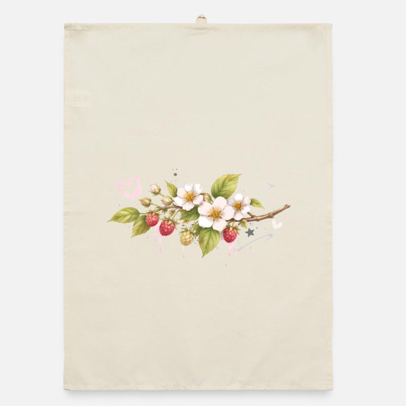 Raspberry branch with flowers graffiti style Organic dish towel
