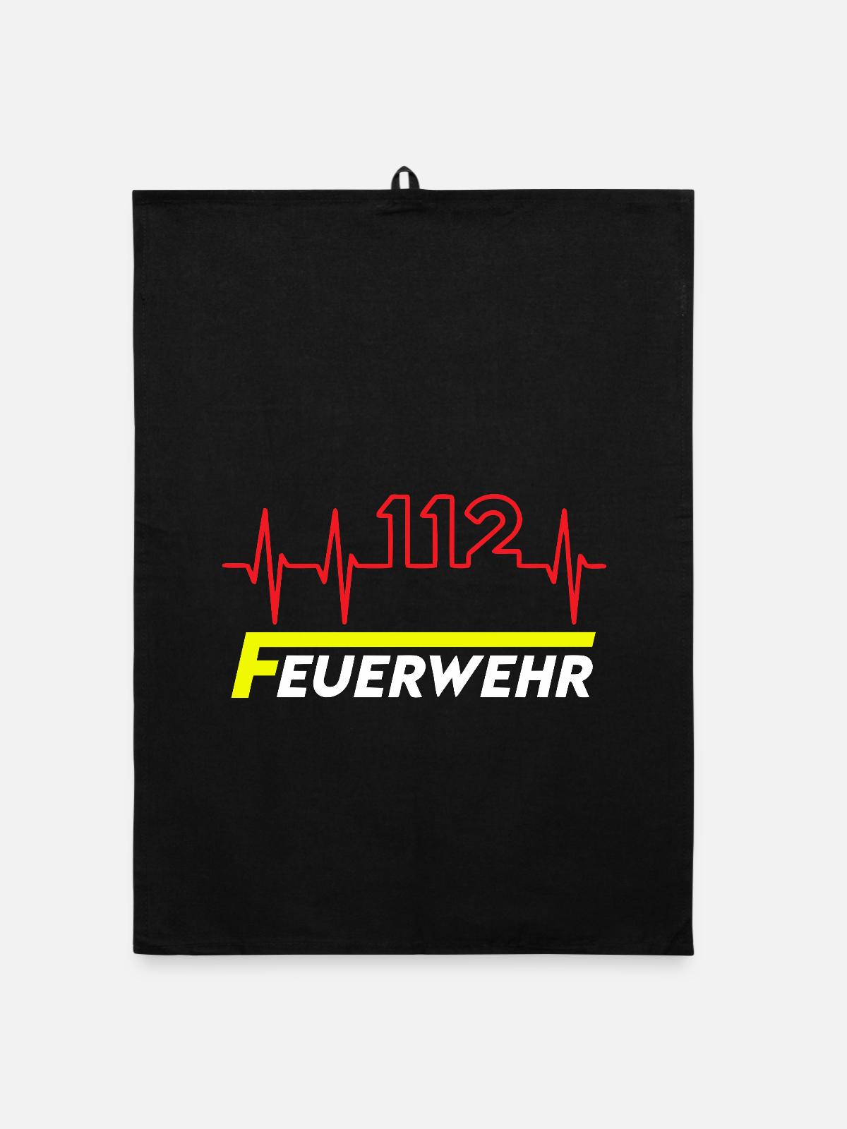 Feuewehr 112 - Organic Geschirrtuch - Schwarz - Vorne