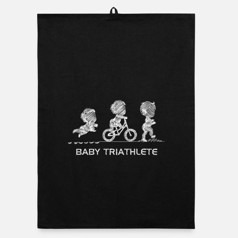 Bébé Triathlète en Action Silhouettes - Torchon bio - noir