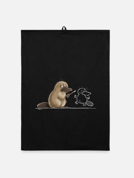 Schnabeltier Höhlenmalerei Tierhumor Steinzeit - Organic Geschirrtuch - Schwarz - Vorne