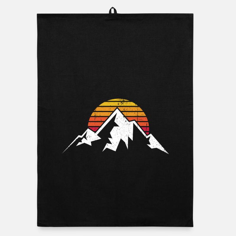 Silhouette de montagne de la crête du coucher de soleil - Torchon bio - noir