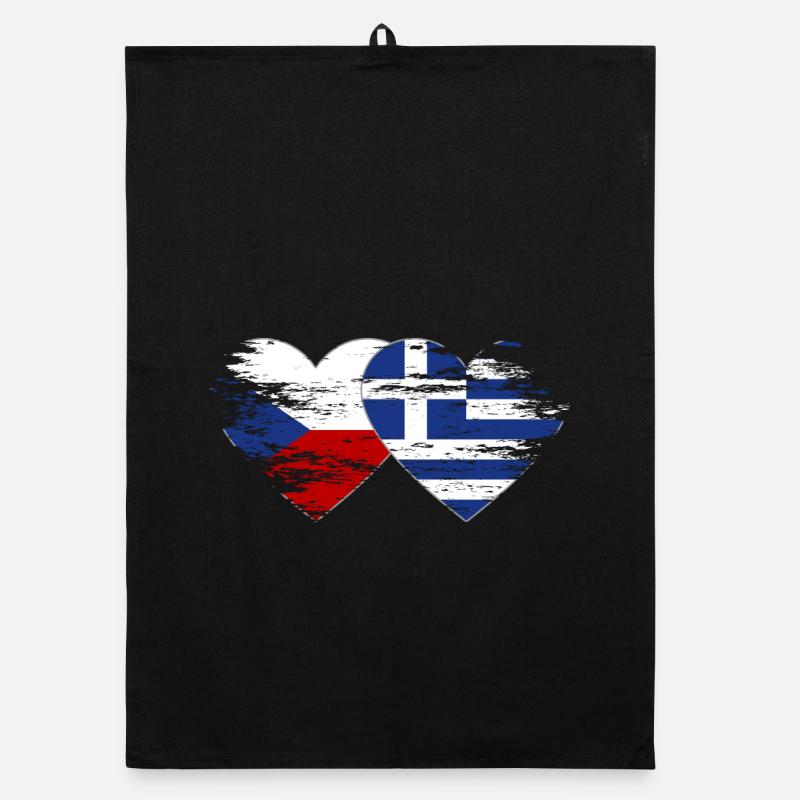 République tchèque Grèce Drapeau utilisé coeur Torchon bio